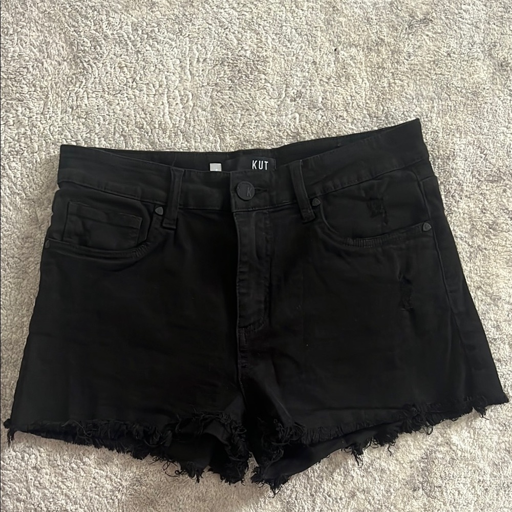Kut from the Kloth Black Jean Shorts with Frayed Hem